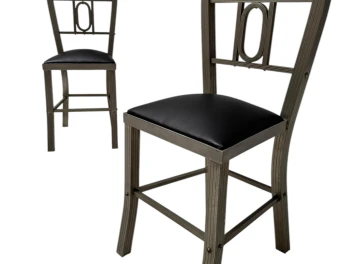 Two French Art Deco Side Chairs with Black Leather Seats, 1930s